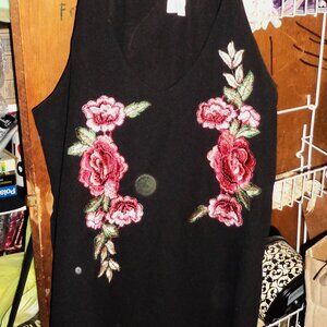 NOW AND FOREVER BLACK EMBROIDERED ROSE TANK TOP-NEW-LARGE